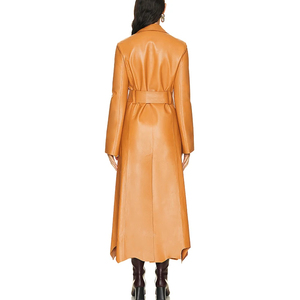 Abrigo de Cuero Color Naranja Atardecer, 100% Cuero de Cordero, Diseño de Última Moda, Abrigos Largos Personalizados de Alta Calidad para Mujer - Product Image 3
