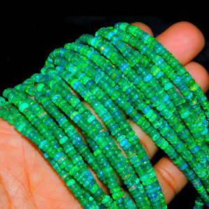 Perles d'opale verte éthiopienne Welo de qualité AAA+, 3-5 mm, forme ronde lisse, longueur de brin de 16 pouces, différentes tailles pour la fabrication de bijoux - Product Image 1