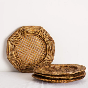 Eco Friendly Natural Handmade Woven Rattan Charger Platesmat <b>square</b> Round Customized Shaped Plate Chargers - Product Image 5