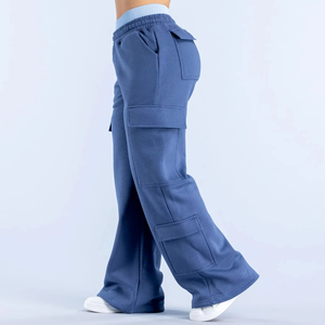 Pantalones Deportivos Azules para Mujer, de Felpa, Corte Holgado, Cintura Elástica, con Bolsillos, Estampado de Llama, Estilo Otoñal - Product Image 4