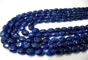 Brin de perles de saphir bleu naturel 5x7mm à 8x11mm taille Briolette à facettes perles de pierres précieuses de 4 pouces forme ovale - Product Image 3