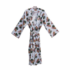 <b>Women's</b> Elegant Loose Fit <b>White</b> Floral Printed Cotton Kimono Robe Custom Summer Nightwear Casual <b>Long</b> <b>Dress</b> 100% Cotton - Product Image 1