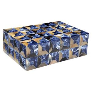 Boîte à bijoux de luxe en corne de bœuf et résine incrustée - Motif géométrique en mosaïque, style artisanal, boîte à souvenirs décorative, taille et couleur personnalisées - Product Image 1