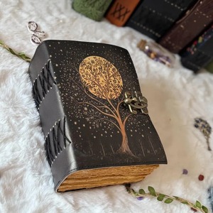Carnet promotionnel fait à la main 400 Deckle Edge Page en cuir noir avec design Tree Life Moon inspiré de la beauté de la nature - Product Image 3
