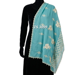 Wholesale Luxury Women’s Cotton Voile Shawls – Golden Floral Embroidery Soft Lightweight Breathable Summer Scarf - Product Image 1