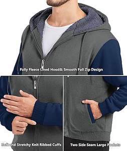 Sudaderas con capucha informales de invierno para hombre, forro polar de poliéster/algodón de Color sólido, ajuste Regular con diseño de bolsillo, transpirable, ecológico, de secado rápido - Product Image 6