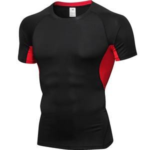 T-shirt de sport coupe ajustée de haute qualité pour hommes entraînement de Compression t-shirts de gymnastique col rond chemise d'entraînement de musculation masculine - Product Image 1