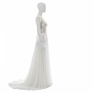 Robe de mariée silhouette plage, décoration florale, tissu en mousseline, design léger, robe de mariée pour cérémonie, séance photo, fête - Product Image 2