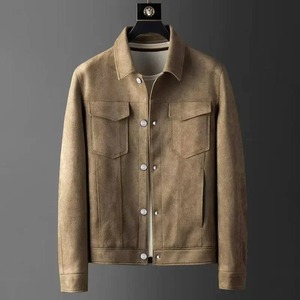 Printemps et automne saison mode couleur unie coupe ajustée col rabattable loisirs affaires léger luxe daim haut de gamme hommes manteau - Product Image 2