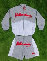 Ensemble de survêtement unisexe personnalisé imprimé, deux pièces, avec short cargo zippé et veste à manches courtes, en polyester et nylon coupe-vent, séchage rapide
