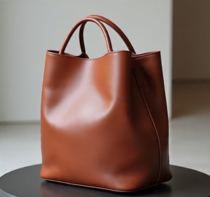 Fashionable Brown <b>Leather</b> Bucket <b>Bag</b> with Zipper Closure and Button Decoration <b>Soft</b> <b>Leather</b> Shoulder <b>Bag</b> at Best Price - Product Image 5