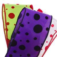 Ruban en satin à armature avec points floqués, en polyester et soie, pour emballage cadeau et décorations, disponible en bobine