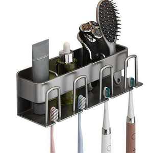 Black Coated Wall Mounted <b>Metal</b> Tooth Brush and Paste Holder Stand <b>Storage</b> Racks <b>Unit</b> for Home or Hotel Bathroom Use - Product Image 3