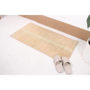 Turkish Small Rug 1.8x3.2 ft (55x96 cm), Vintage <b>Brown</b> Bordered <b>Wool</b> Rug - Product Image 1