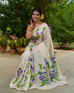 Puro Bishnupuri Tussar Saree con blusa pintada a mano Impresión dibujada a mano de seda de calidad especial - Product Image 1