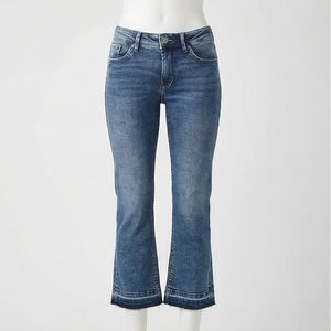 Jeans de Mezclilla de Pierna Recta Estilo Retro de Moda para Mujer, Estilo Casual para Chicas Urbanas con Cintura Inclinada, Botones y Frente Plano - Product Image 1