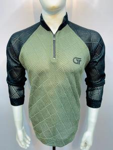 GETZO Men's Stylish Half-<b>Zip</b> Pullover Sportswear T-<b>Shirts</b> Lightweight Breathable Polyester/Cotton Fabric Contrast Color Stand - Product Image 4