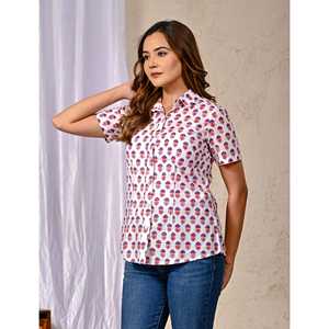 Camisa Blanca de Algodón Estampada de Manga Larga para Mujer, Estampado Floral, Corte Holgado, Apta para Oficina, con Decoración de Logotipo, Tallas XL - Product Image 4