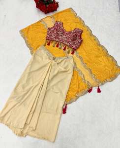 High on Demand Dhoti Blouse & <b>Shrug</b> Three Piece Western Outfit <b>for</b> the Trendy Wedding Season Dhooti Blouse - Product Image 6