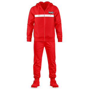 Conjunto Deportivo Unisex de Invierno Tenzo Intl OEM ODM, Color Rojo Sólido, Chaqueta con Capucha y Cremallera, Pantalones Jogger, Venta al Por Mayor - Product Image 4