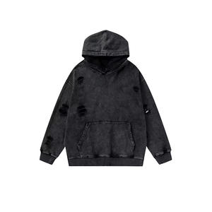 Good Fabric Custom Oversized Acid Washed Sudaderas con capucha desgastadas Hombres Ripped Oversized Zip Up Hoodie - Product Image 2