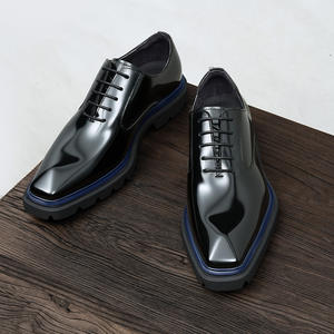 Zapatos Oxford de cuero genuino con bloques de color para hombre, con cordones, suela gruesa, estilo británico, pulidos, para boda, formales. - Product Image 3