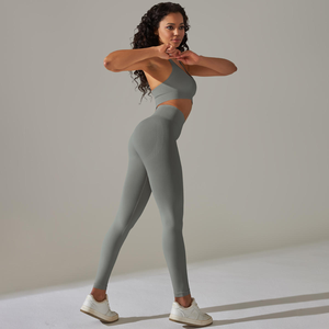 Ensembles deux pièces sans couture pour femmes vente en gros de logo personnalisé ensemble de yoga soutien-gorge design dos nu long legging course gym fitness - Product Image 4