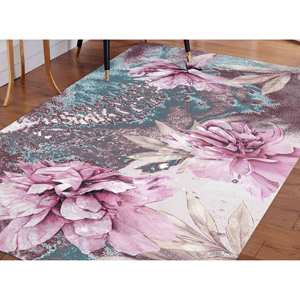 พรมลายดอกโบตั๋นสีชมพู: พรมปูพื้นกันลื่นที่ทันสมัยพร้อมพรมนุ่ม - Product Image 1