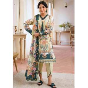 Vestido de diseñador Cambric Colección de materiales Algodón puro Mal Dupatta Bottom Reversible Sin arrugas Fiesta Algodón elegante - Product Image 2