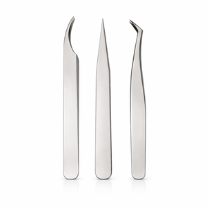 Juego de Pinzas para Extensión de Pestañas Plateadas Premium 3 en 1, Acero Inoxidable, Rectas, Curvas, de Volumen y Precisión, Herramientas para Pestañas OEM - Product Image 1