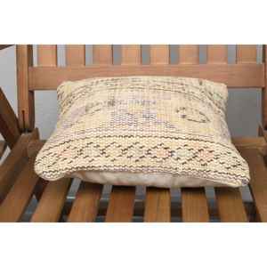 Beige Wool <b>Kantha</b> Patchwork Pillow 12x12 Inch Luxury Vintage Embroidered Fluffy Rustic <b>Throw</b> Pillow for Floor Use - Product Image 5