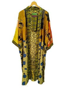 Kimono de retazos de seda de lujo, bata de Bikini para cubrir, bata larga de noche, Kimono Sari de seda reciclado Vintage indio hecho a mano, - Product Image 6