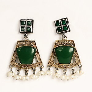 Pendientes de Moda de Latón Plateado Oxidado con Piedra Verde para Mujer, Joyería de Boda, Regalo para Ella - Product Image 5