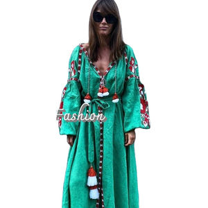 Vestido de verano de fiesta de manga larga con cuello en V, bordado - Product Image 1