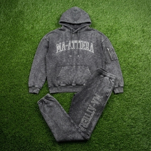 Conjunto de Sudadera con Capucha y Pantalones Jogger para Hombre, Color Gris Carbón, Lavado Ácido, Algodón y Felpa, Ropa Deportiva Urbana, OEM, Venta al Por Mayor - Product Image 6