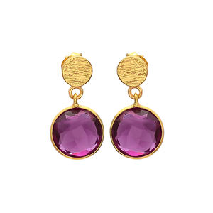 Pendientes chapados en oro y plata de ley 925, turmalina rosa - Product Image 1
