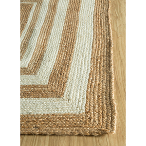 พรมปูพื้นทรงสี่เหลี่ยมผืนผ้าลายทางเรขาคณิตสีเบจน้ำตาล Nomadic Threads รุ่น PDJT-267 ทำจากปอกระเจาทอแบบแบน เหมาะสำหรับตกแต่งบ้าน ห้องนั่งเล่น และทางเดิน - Product Image 4