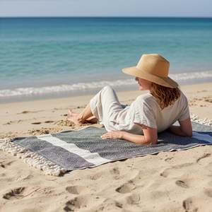 Toalla de Playa de Algodón Turco Bordada con Diseño Personalizado Serene Weave, Ligera, de Secado Rápido, con Patrón de Rayas y Logotipo, Certificada por GRS - Product Image 2