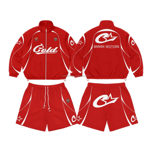 Custom Logo Reflective Patchwork <b>Zip</b> <b>up</b> <b>Jacket</b> Nylon Sports Shorts Sets Tracksuits Unisex for Men Windbreaker Short Sets - Product Image 3