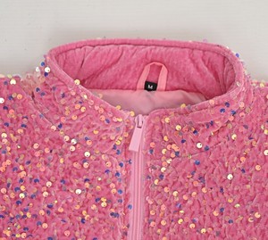 Women's Winter Reversible Sequin Knitted Puffer Bomber Jacket Stand Polyester <b>Fabric</b> Shiny <b>Glitter</b> Sparkly Breathable Quick Dry - Product Image 2