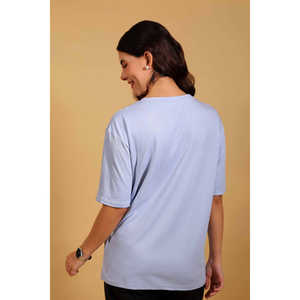 T-shirt classique d'été, écologique, à col oversize, coupe décontractée, manches courtes, tissu en coton tensil, pour un style quotidien sans effort - Product Image 5