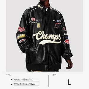 Veste en cuir PU de moto de course respirante noire de qualité supérieure pour hommes Logo de patch de broderie personnalisé de haute qualité toutes saisons - Product Image 4