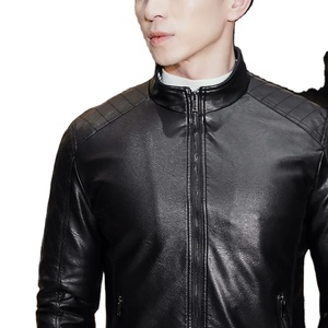 Vêtements de marque hommes Slim Fit veste mode couleur unie moto vestes d'hiver Hombre coupe-vent manteau en cuir noir - Product Image 3