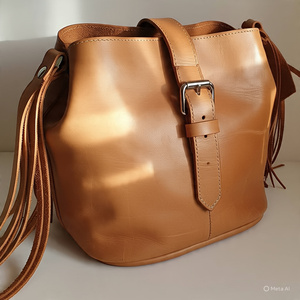 Women's Soft Leather Cross Bucket Shoulder Handbag with Button Decoration New Generation <b>Messenger</b> <b>Bag</b> Design - Product Image 1