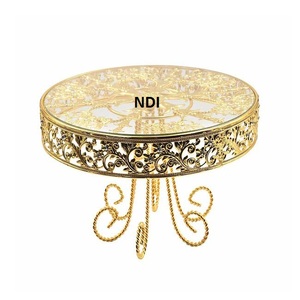 Unique Design Fruit <b>Cake</b> <b>Server</b> Rounded Stand In Golden Finishing With Designer Top For Home Hotel And Restaurant Decoration - Product Image 1