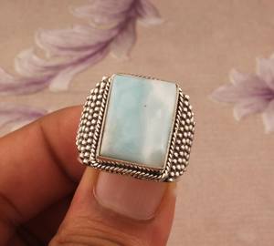 Anillo bohemio de Plata de Ley 925 hecho a mano raro Larimar (Coral Natural) blanco tratado térmicamente regalo de joyería de dama de honor para mujer - Product Image 5