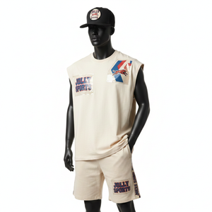 Conjunto de Camiseta sin Mangas y Pantalones Cortos para Hombre, Algodón de Lujo, Tela Resistente, Logotipo Termoadhesivo, Conjunto de Camiseta sin Mangas y Pantalones Cortos para Hombre - Product Image 1