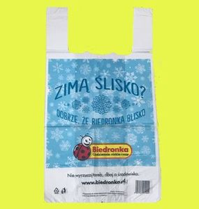 กระเป๋าใส่เสื้อยืดพิมพ์โลโก้สำหรับซูเปอร์มาร์เก็ตบรรจุภัณฑ์พลาสติกออกแบบตามต้องการ - Product Image 4