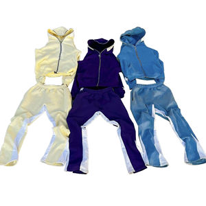 Sweatshirts à capuche personnalisés avec impression bouffante pour hommes et pantalons de survêtement évasés empilés Ensemble 2 pièces 100% coton à capuche avec fermeture éclair pour hommes - Product Image 5