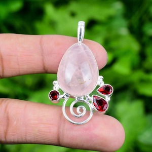 925 joyería de cuarzo rosa estampada 925 colgante de Spinner de plata esterlina chapado en oro colgante de piedras preciosas rosas para regalo de boda - Product Image 2